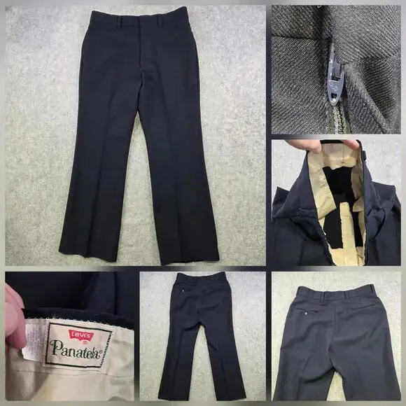 Vintage 70s Levis Panatela Pants Mens 34x30‎ Blue Dress Flat Front Straight Leg