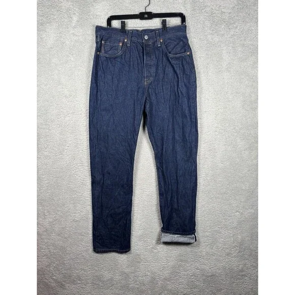 LEVIS Selvedge Denim 501 90s Big E Jeans Size 31 X 32 Mens Dark Denim Raw Hem