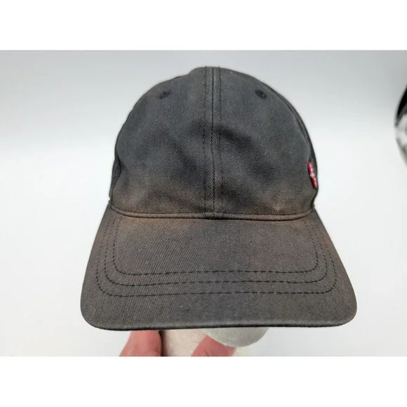 Levis Mens Faded Black Cotton Baseball Cap Adjustable Leather Strap Hat