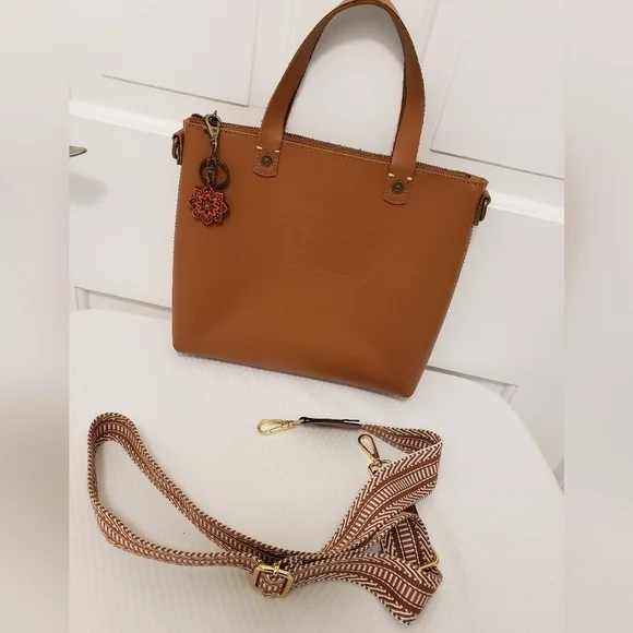 FEED Projects 50 Medium Sized Leather Satchel, Zip Close, Russet In Color