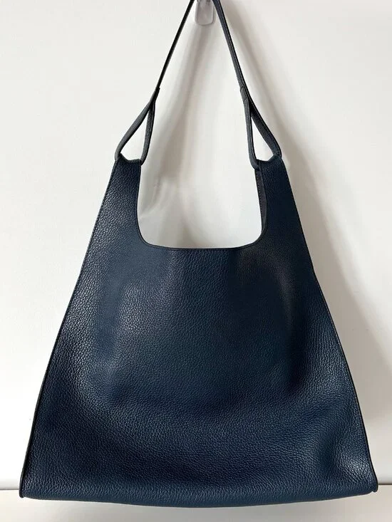 Cuyana Oversized Double Loop Bag Navy Italian Leather Hobo Tote