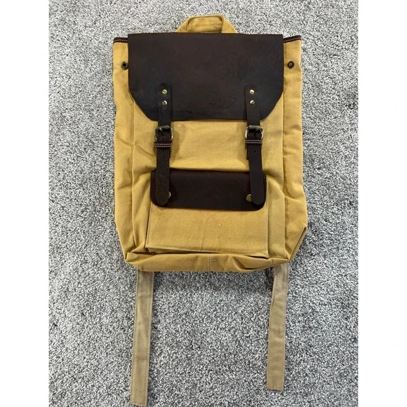 NWOT‎ Canvas & Leather Backpack Mustard Yellow Brown Fits 15
