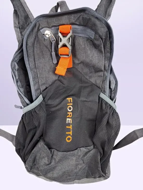 FIORETTO Black/Orange Hydration Backpack Hiking Adjustable Straps Zip 2 Pkt