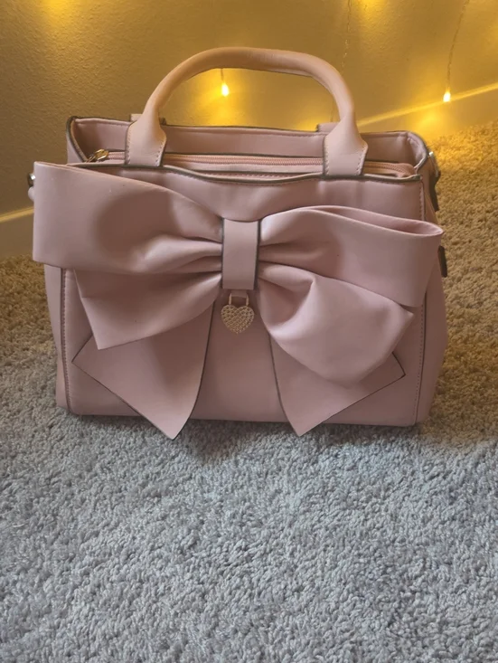 Pink Bow Accent Satchel Handbag