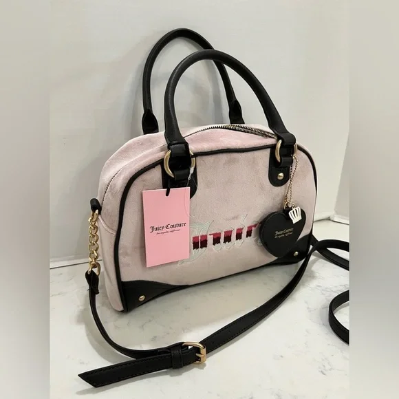 JUICY COUTURE SOFT PINK SATCHEL WITH BLACK ACCENTS