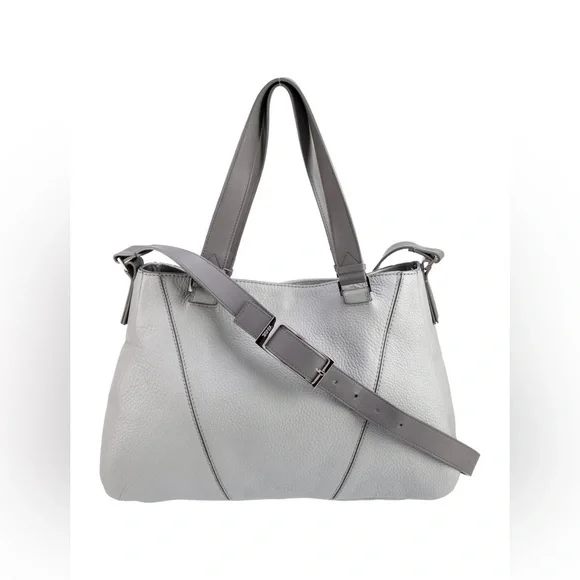 Vince Gray Leather Satchel with Adjustable Strap