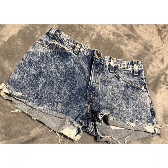 Vintage Levis 505 Acid Wash Denim Shorts Mens 34 Orange Tab Made in USA Raw Hem