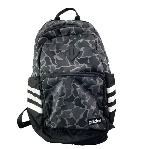 Adidas Backpack Camo Pockets Large Gray Academia Hiking Camping Travel Streetwea