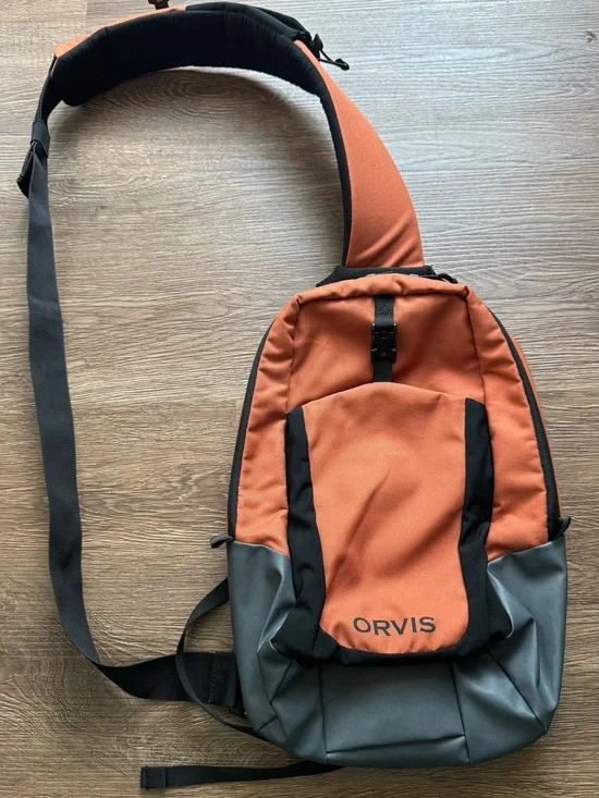 Orvis Orange and Gray Sling Backpack with Black Accents