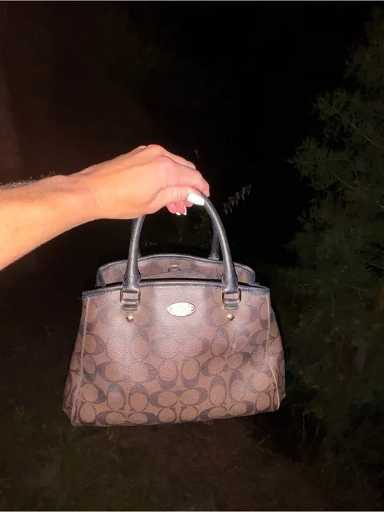 Coach Brown Signature Satchel with Black Handles