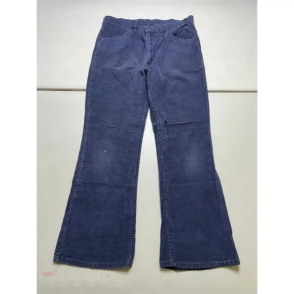 VTG 1980s Levi's 646 Flared Corduroy Trousers Navy Cotton 36W x‎ 31L