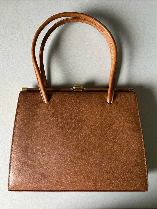 VINTAGE Classic Structured Brown Top-Handle Bag