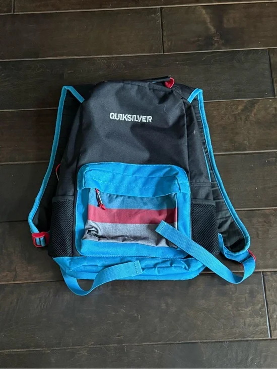 Quiksilver Black and Bright Blue Backpack with Red Accent