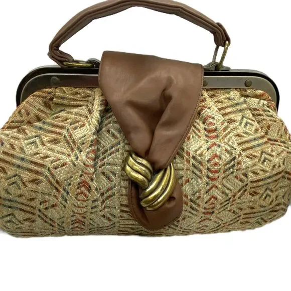 Tapestry Carpet Bag Purse Satchel Carpetbags Of America Womens Tan Inner Pockets