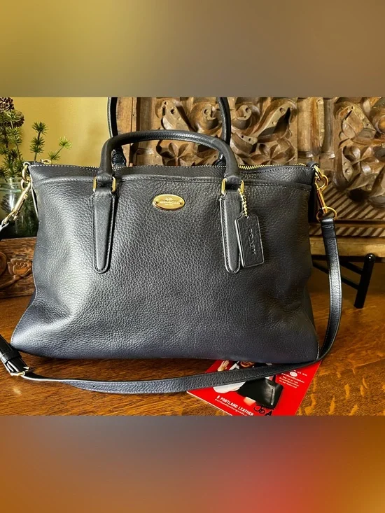 Coach Morgan Midnight (Dk Navy) Pebbled Leather Satchel w Shoulder Strap F35185