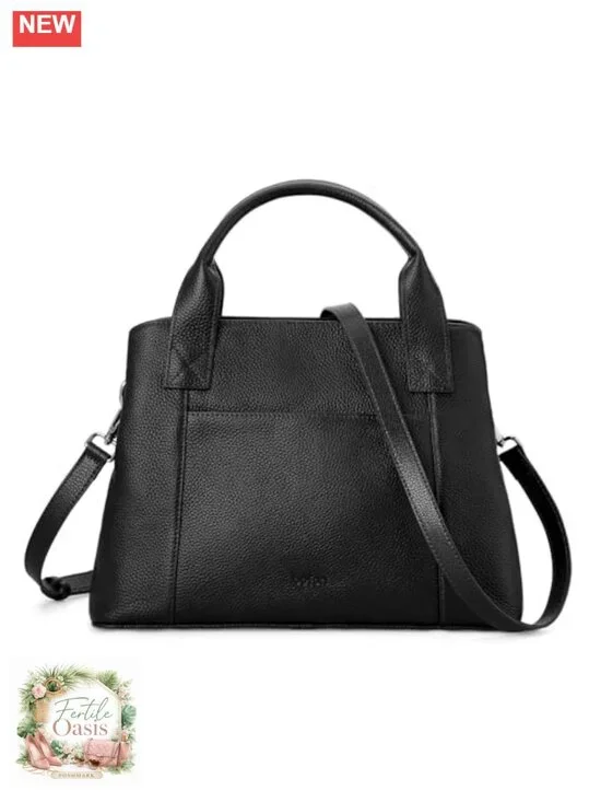 Genuine Leather Small Satchel Tote Crossbody Shoulder Bag with Zipper