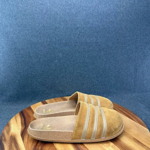Adidas Puffylette Adimule Lea Slides Mesa Brown Suede Mens 9 GY2555 Mules