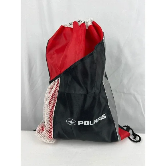 Polaris Drawstring Cinch Backpack Unisex OS Black Red Mesh Pocket Bag Good
