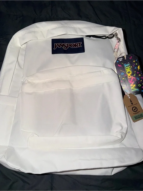JanSport White Classic Backpack with Front Pocket