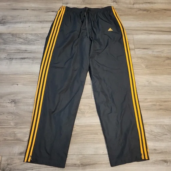 Adidas Windbreaker Track Pants Vintage Y2K Mens XL Black Orange 3 Stripe Lined