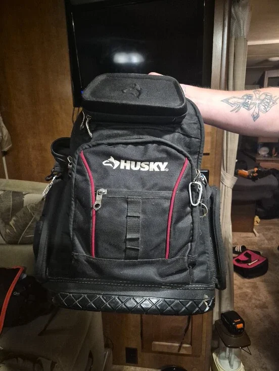 Men's Black HUSKY Tool Backpack with Red Accents
