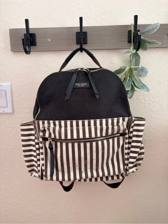 Henri Bendel Brown Stripe Backpack, Travel Backpack, Structurally Excellent
