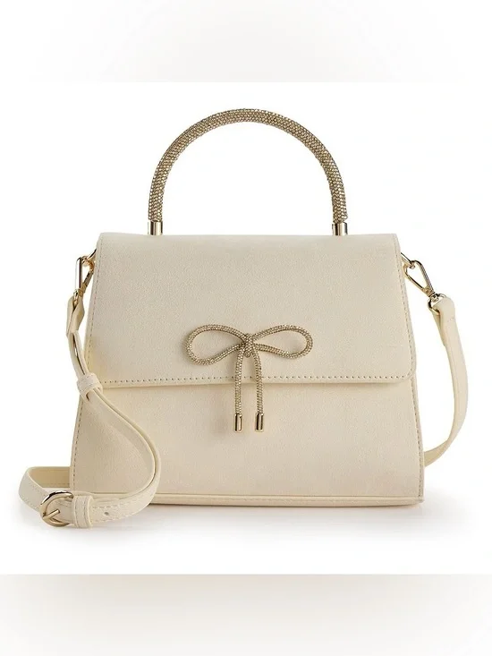 Lauren Conrad Cream Top-Handle Bow Accent Satchel