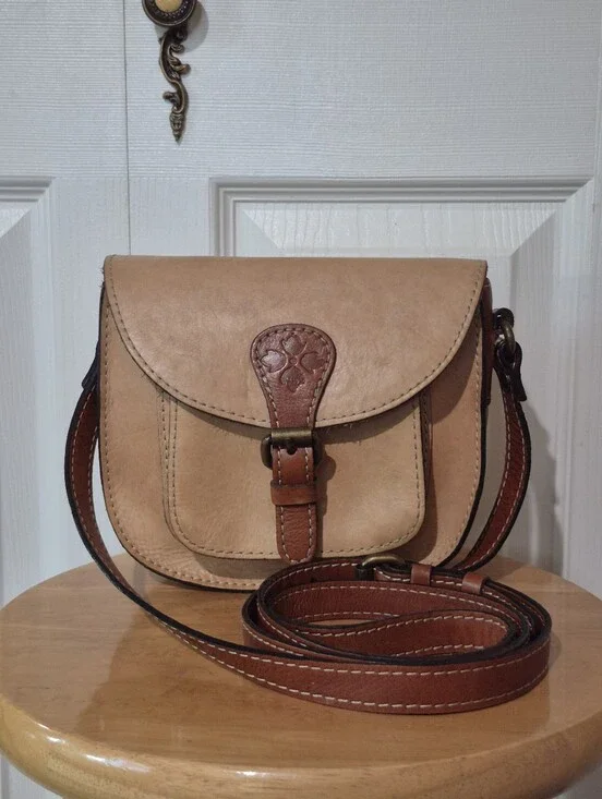 Patricia Nash Small Leather Camel Beige Crossbody Satchel