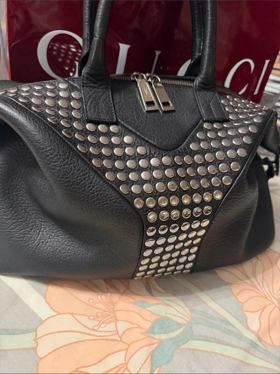 YSL Studded Black Leather Satchel Bag