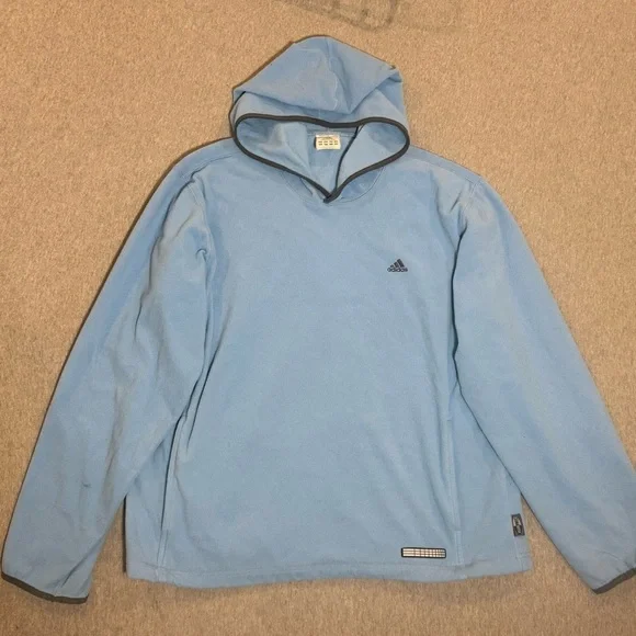 Adidas Fleece Pullover Men’s Size Large Light Blue Black Trim Y2K Logo Winter