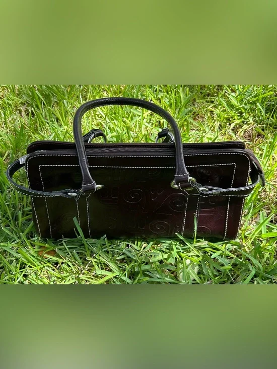 Embossed Leather Satchel in Deep Brown