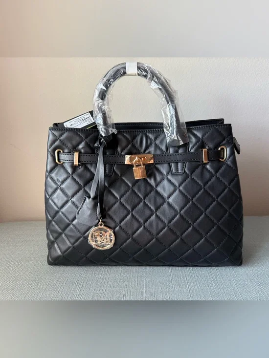 BNWT Badgley Mischka Quilted Top-Handle Satchel Handbag - Black