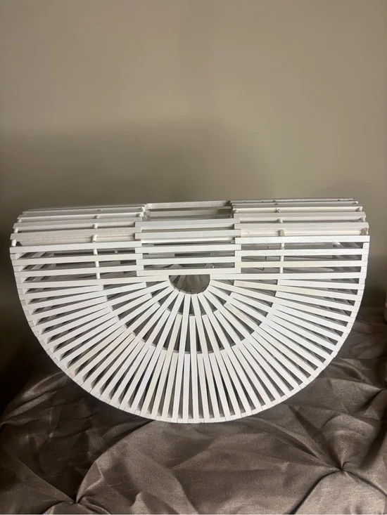 White Semi-Circle Slatted Satchel Handbag