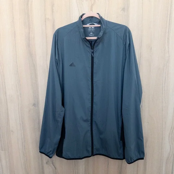 Adidas Mens Golf Windbreaker Jacket Large Gray ClimaProof Full Zip Athleisure
