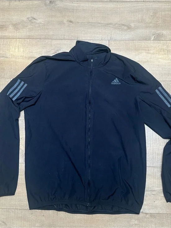 adidas Black Full-Zip Performance Jacket with Reflective Stripes