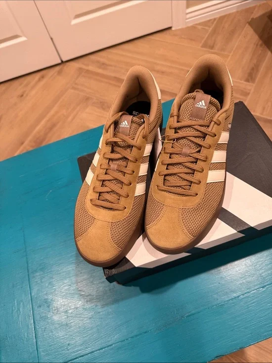 adidas Tan and White Low-Top Sneakers