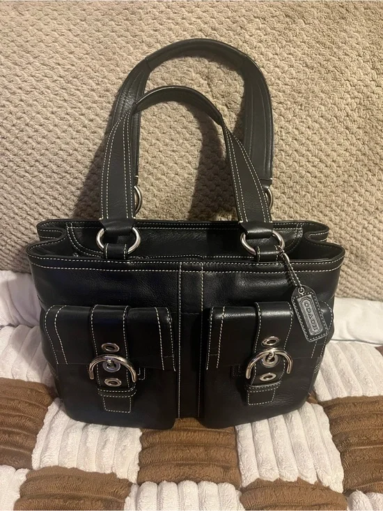 Coach Vintage Double Front Pocket Satchel in Black EUC!