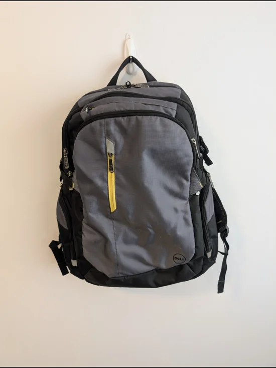 Dell Gray and Black Men's Laptop Backpack with Yellow Accent