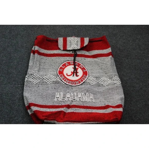 Alabama Crimson Tide Woven Baja Backpack Red Grey Striped Drawstring Sackpack