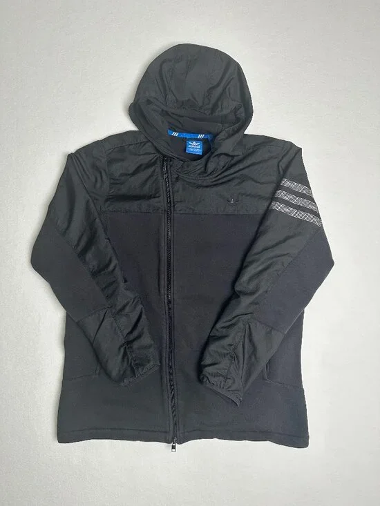 Adidas Originals Asymmetrical Zip Hooded Streetwear Jacket Black - XL