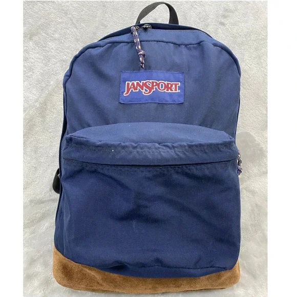 Vintage JanSport Suede Bottom Backpack Unisex Navy Blue 90s Original Right Pack