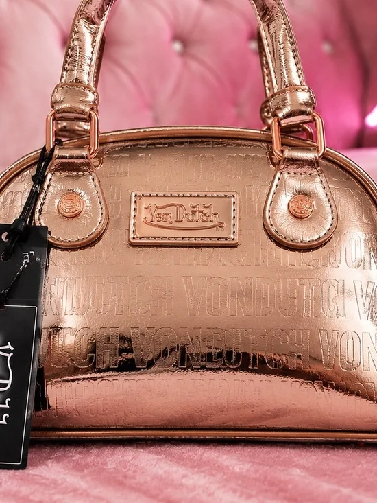 Von Dutch Metallic Rose Dome Satchel in Rose Gold
