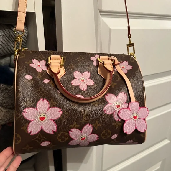Brown and Pink Cherry Blossom Women's Bag