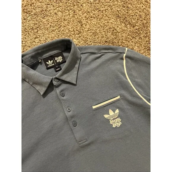 Adidas Polo Shirt Mens Large Blue Brrr Bogey Boys Trefoil Embroidered Pocket