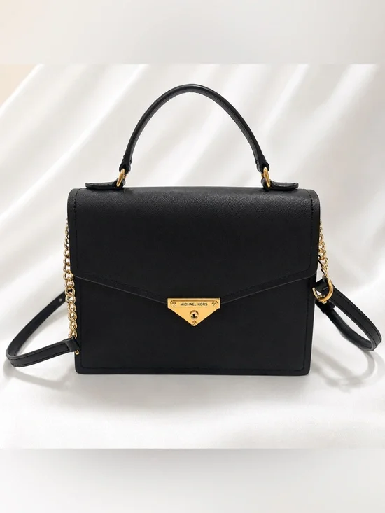 Michael Kors Black Saffiano Top-Handle Satchel with Gold Hardware‎