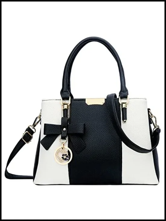 PU Leather Satchel Handbag with 3 Compartments, Crossbody Tote for Women