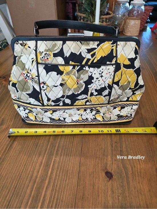 Vera Bradley Black Yellow Floral Quilted Satchel