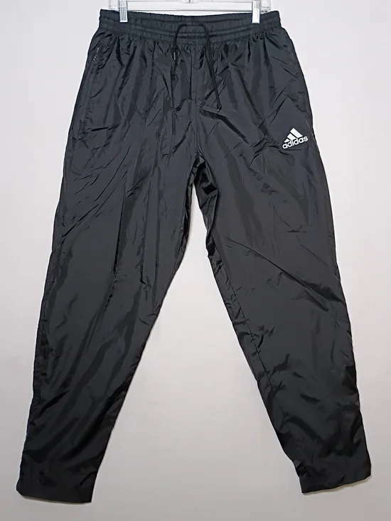 Y2K Adidas Mens Nylon Track Pants Large Black Lined Snaps Zip Ankles 32X32