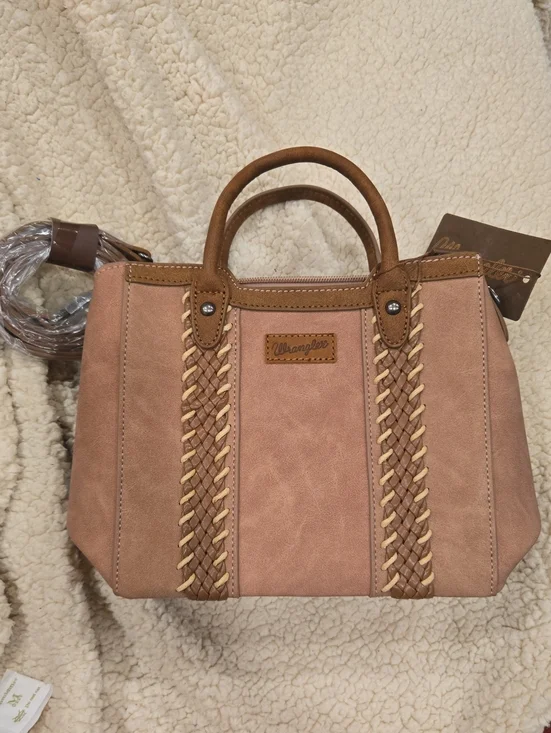 Wrangler Tan and Brown Braided-Trim Tote With Removable Crossbody Strap
