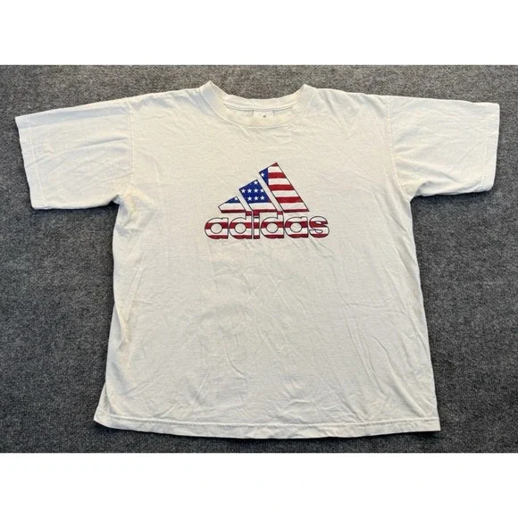 Adidas USA Flag Logo Graphic T-Shirt White Men's Large Patriotic Cotton Tee